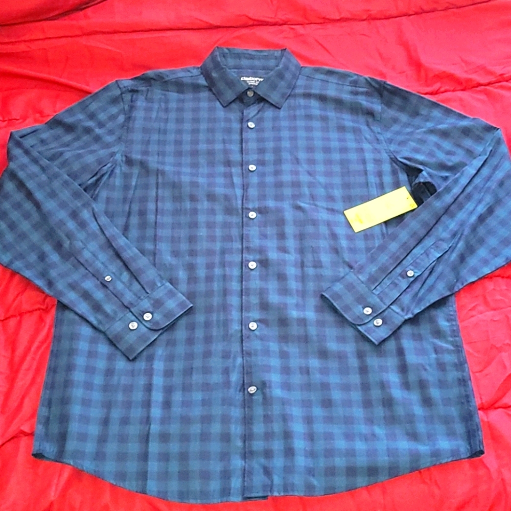 Claiborne Mens Check Strtch Classic Fit Shirt sz L